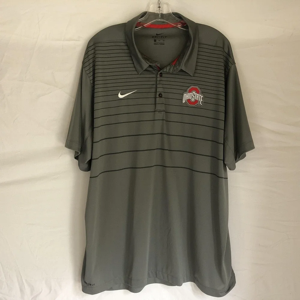 Ohio State Buckeyes‎ Shirt Mens 2XL Gray Striped Nike Dri Fit Polo NCAA Football